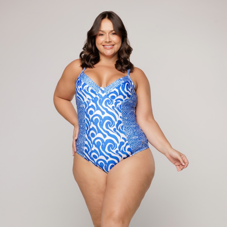 Body Maiô Meia Taça com Aro Estampa Wave