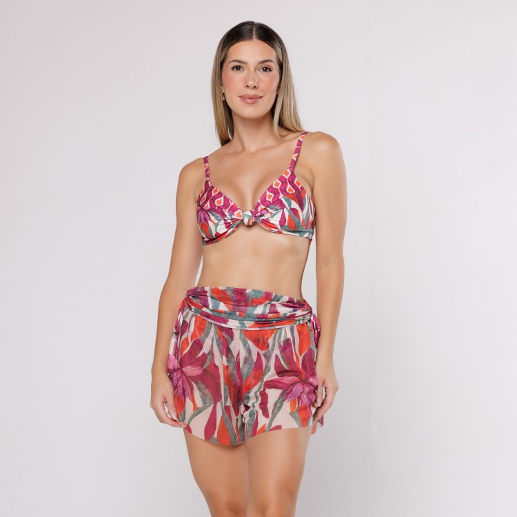 Short De Tule Estampa Flower