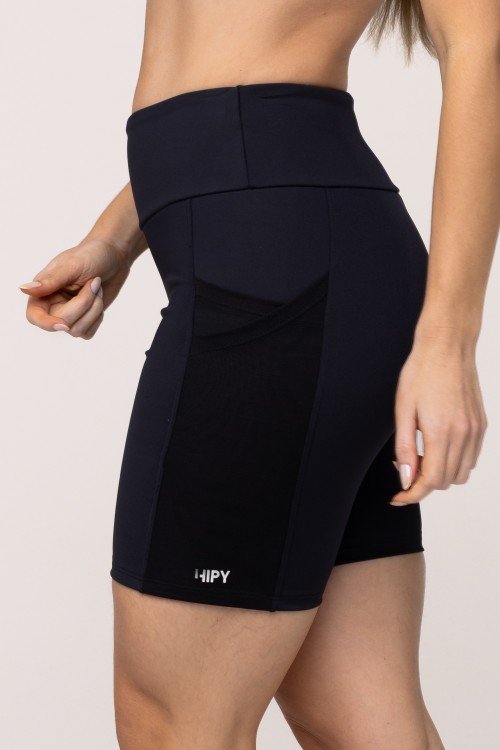 Bermuda Fitness Bolsos Sobreposição Preta