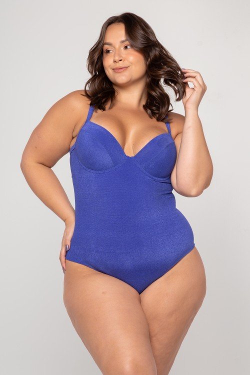 Body Maiô Meia Taça com Bojo Azul