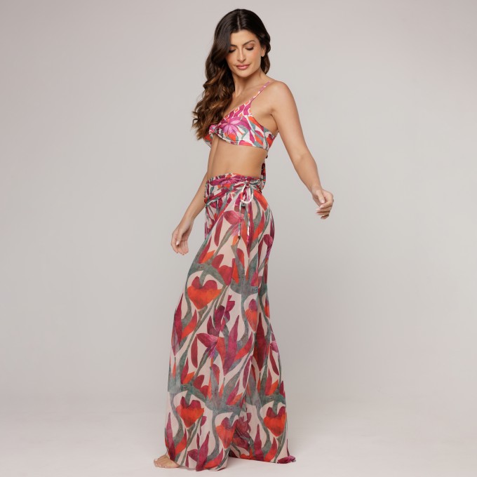 Calça De Tule Estampa Flower