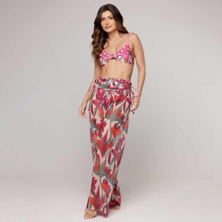 Calça De Tule Estampa Flower