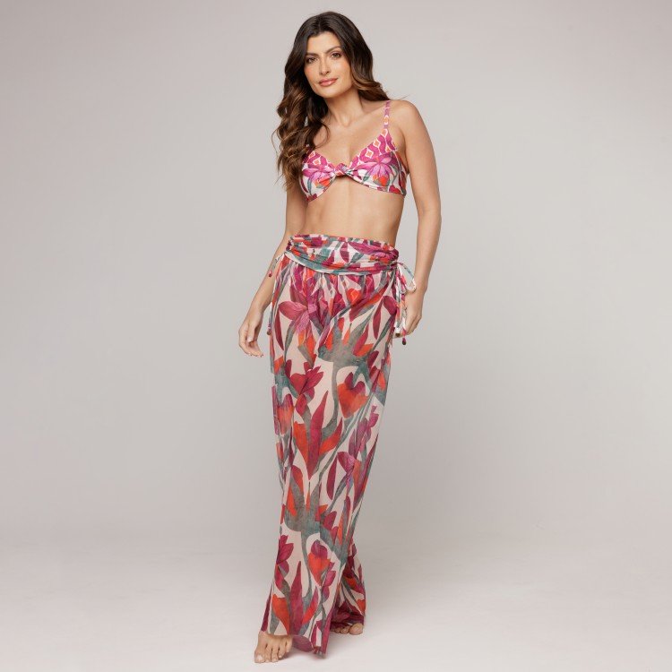 Calça De Tule Estampa Flower