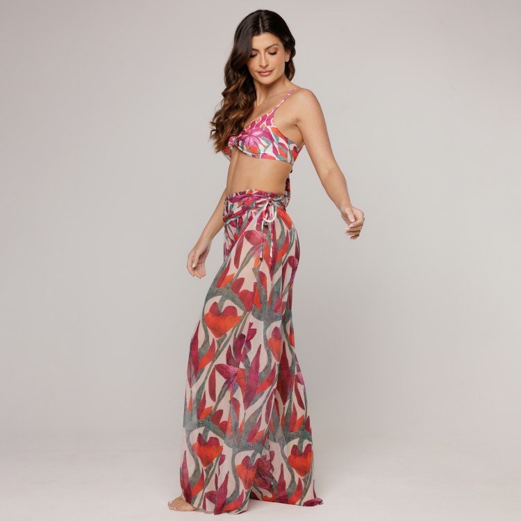 Calça De Tule Estampa Flower