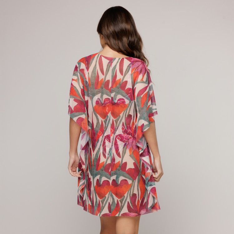 Saída de Praia Manga Morcego Estampa Flower