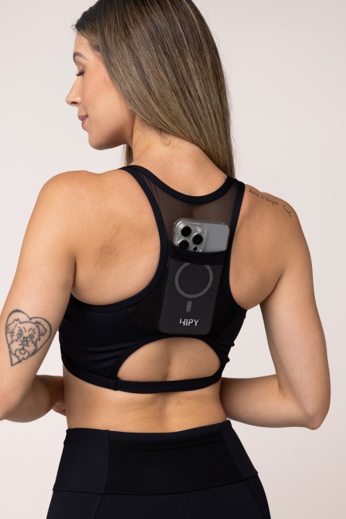 Top Fitness Nadador em Tule com Bolso na Parte de Trás