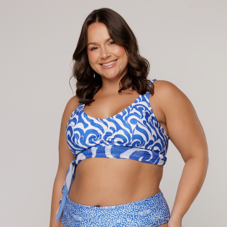 Top Biquini Blusa Sustentação Estampa Wave