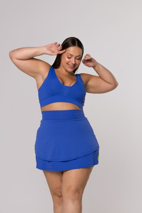 Short Saia Duplo Azul Liso