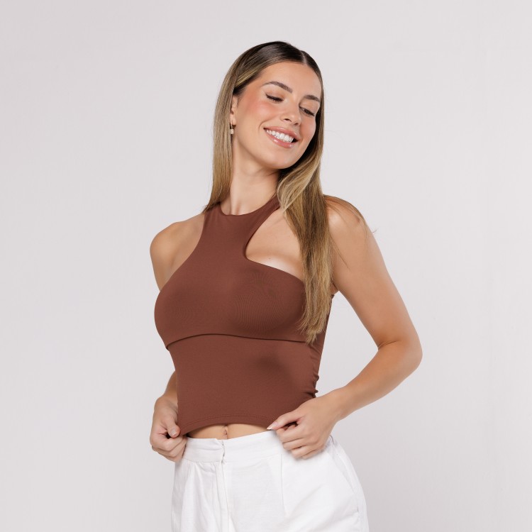 Blusa Decote Assimétrico  Capuccino