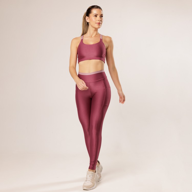 Calça Legging com Bolso Canelado Merlot