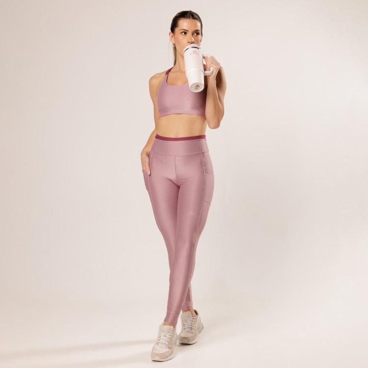 Calça Legging com Bolso Canelado Rosê