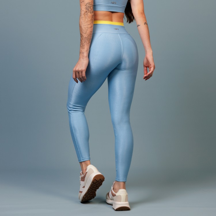 Calça Legging com Bolso Canelado Azul Claro