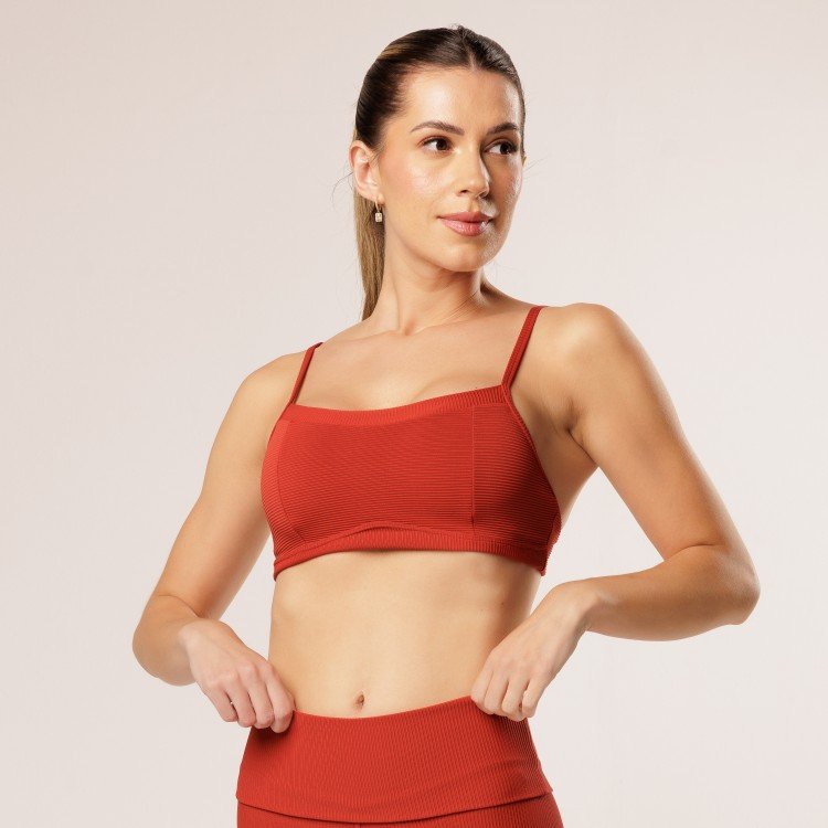 Top Fitness Alcinha Canelado Comfy Cereja