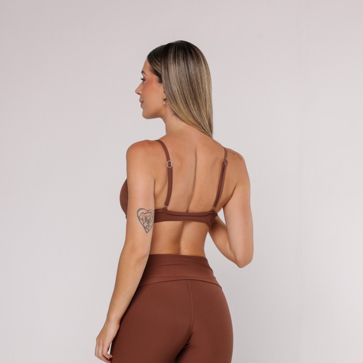 Top Fitness Alcinha Canelado Comfy Marrom