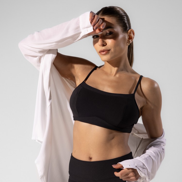 Top Fitness Alcinha Canelado Comfy Preto