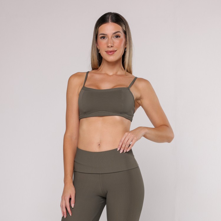 Top Fitness Alcinha Canelado Comfy Verde Escuro