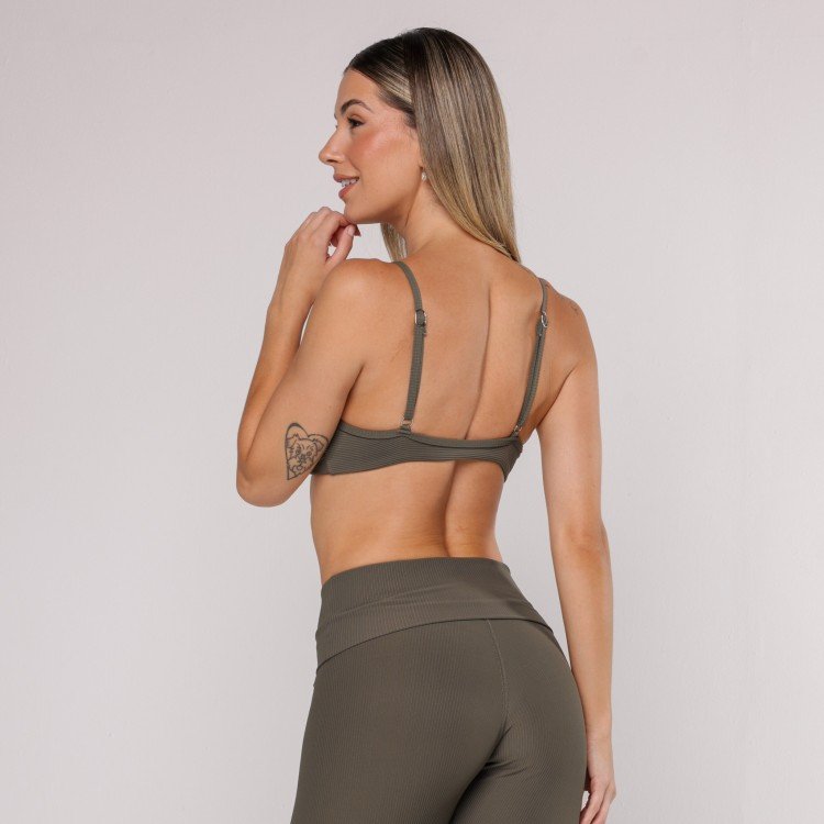 Top Fitness Alcinha Canelado Comfy Verde Escuro