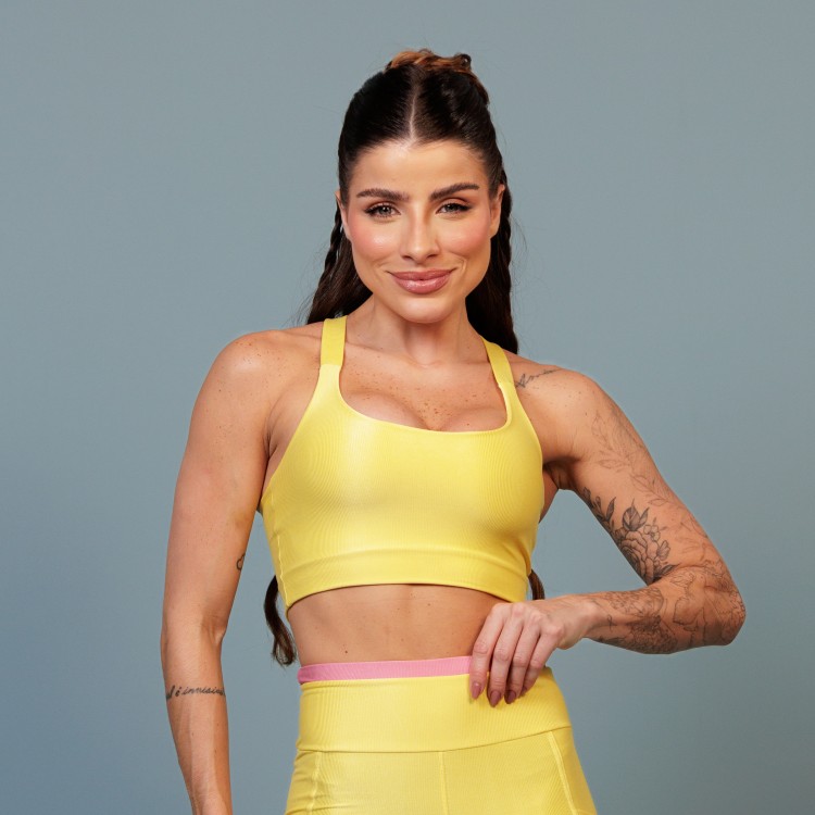 Top Fitness Canelado Amarelo Claro