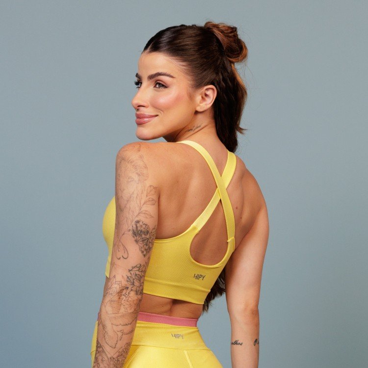 Top Fitness Canelado Amarelo Claro