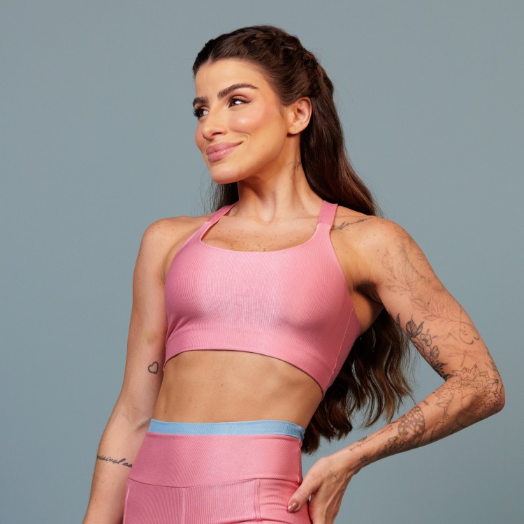 Top Fitness Canelado Rosa Claro