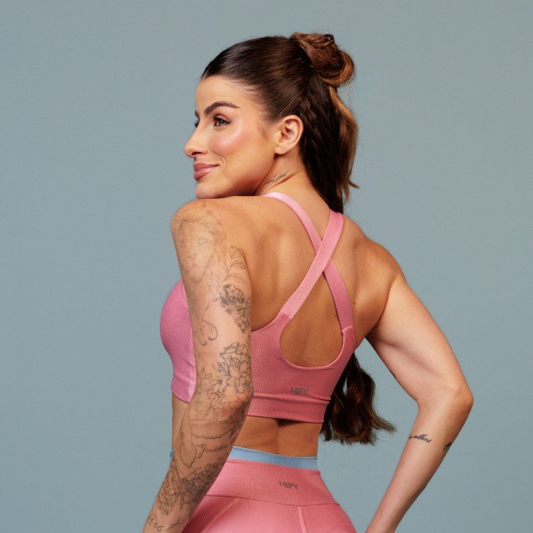 Top Fitness Canelado Rosa Claro