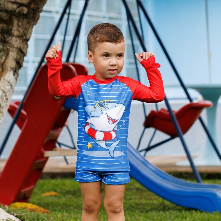 Conjunto Camiseta e Sunga Proteção UV 50+ Estampa E388