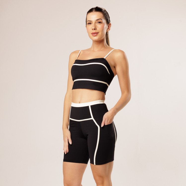 Top  Bicolor Recortes Preto