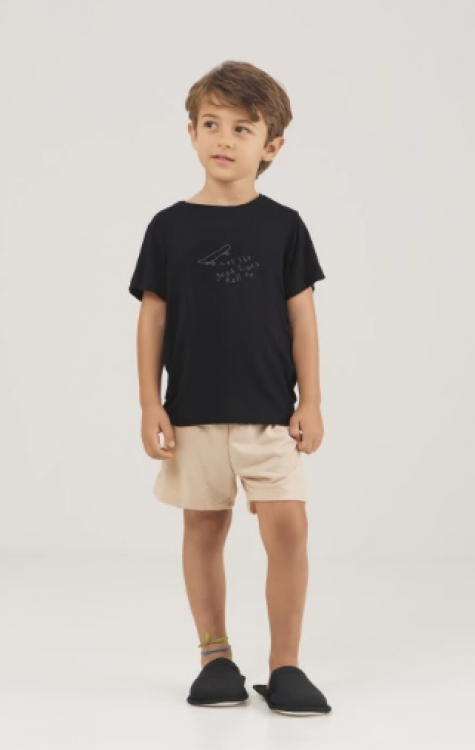Pijama Masculino Infantil Curto Preto