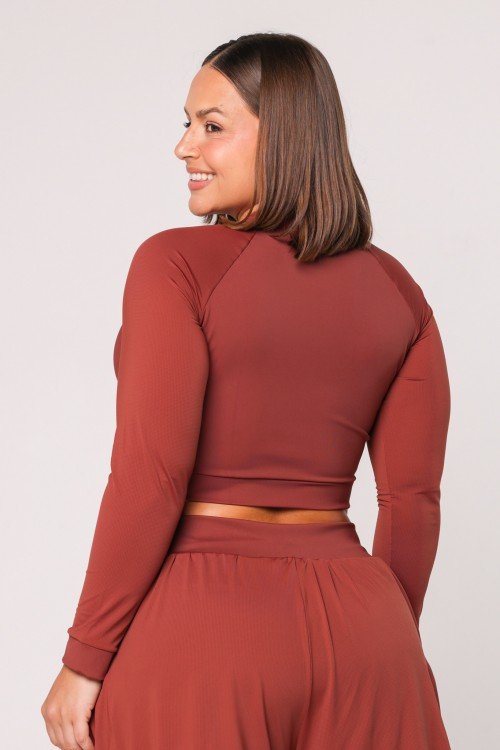 CROPPED MANGA LONGA MARROM