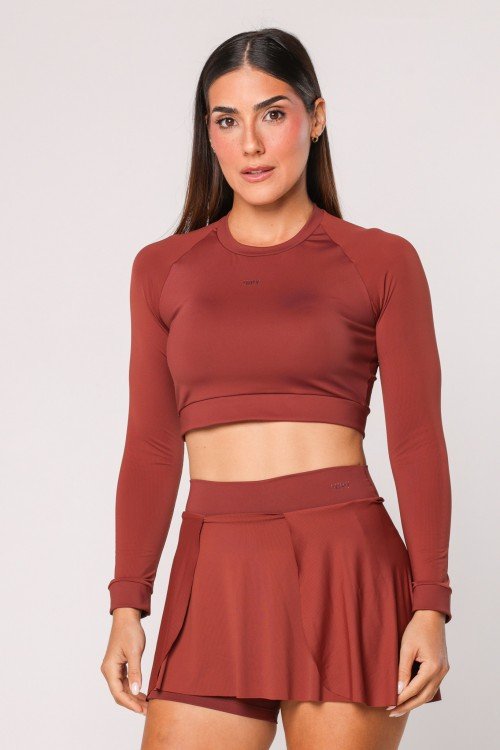 CROPPED MANGA LONGA MARROM