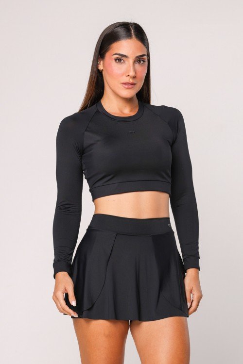 CROPPED MANGA LONGA PRETO