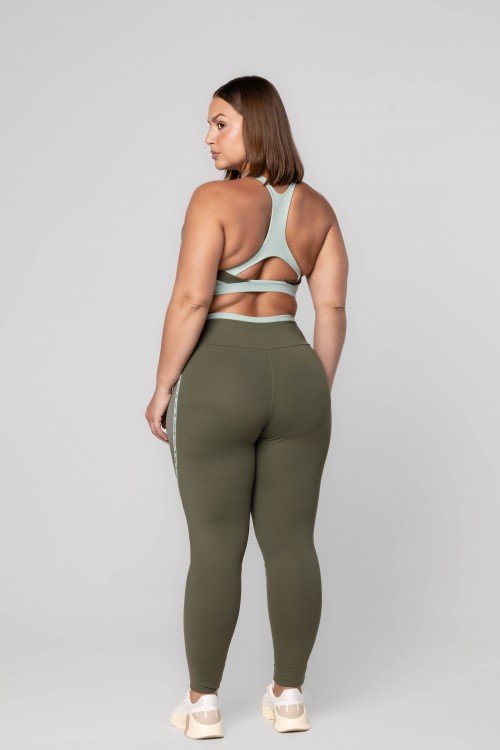 Legging Bicolor Cós Transpassado com Elástico Personalizado Vd.Escuro