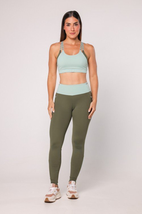 LEGGING BICOLOR COM BOLSOS E ELÁSTICO PERSONALIZADO VD. ESCURO