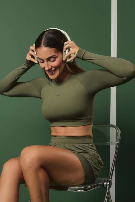 CROPPED MANGA LONGA VERDE ESCURO