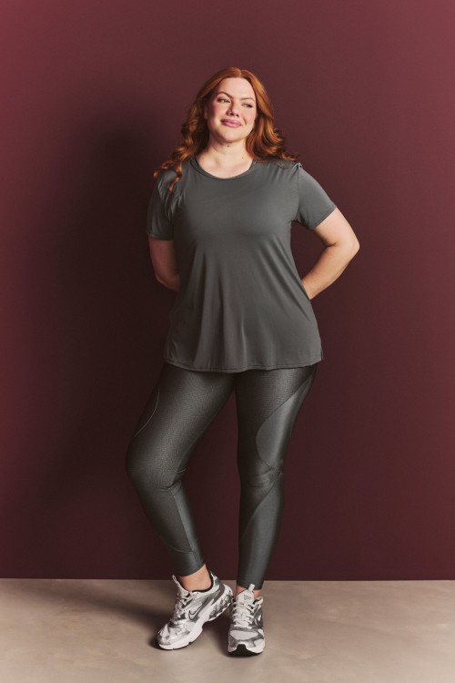 Legging Texturizada com Brilho e Recorte Chumbo