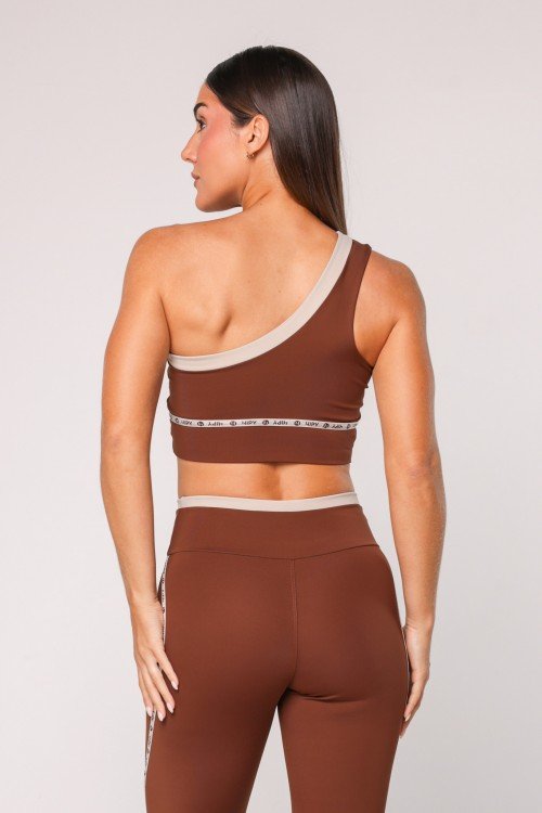Top Fitness Ombro Só com Decote Assimétrico Marrom