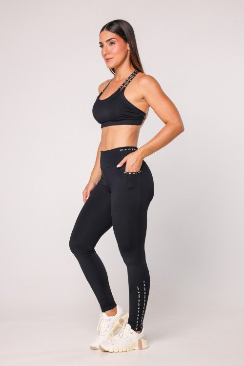 LEGGING BICOLOR COM BOLSOS E ELÁSTICO PERSONALIZADO PRETO