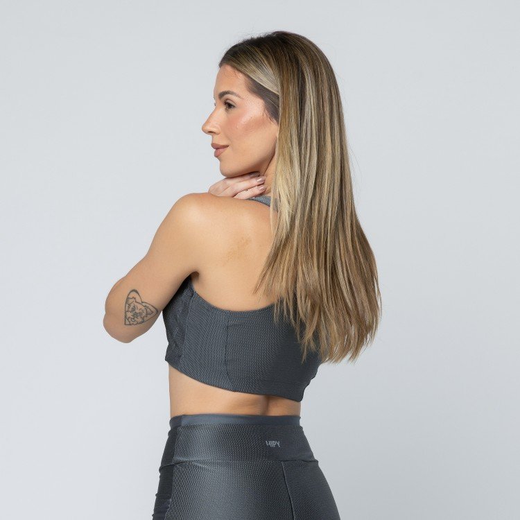 Top Fitness Nadador Com Textura Cinza Escuro