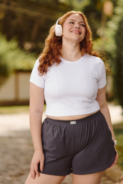 Blusa Cropped Básica Manga Curta Branco