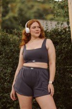 Top Decote Quadrado Casual Cinza Escuro