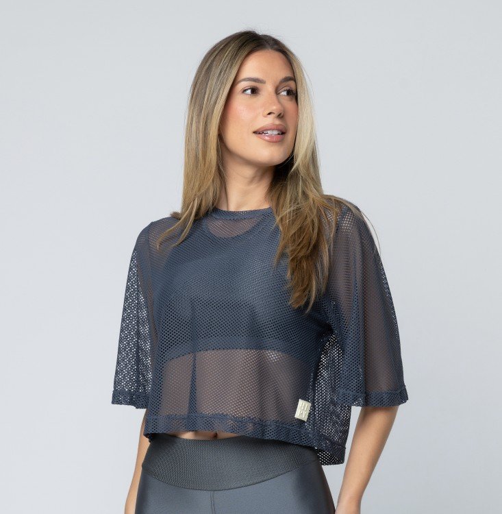 Blusa Cropped Tela Cinza Escuro