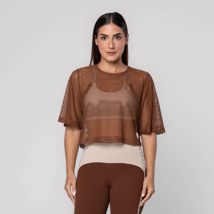 Blusa Cropped Tela Marrom