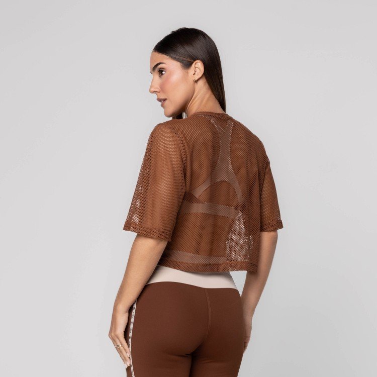 Blusa Cropped Tela Marrom