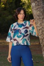 Blusa Cropped Tela Estampada