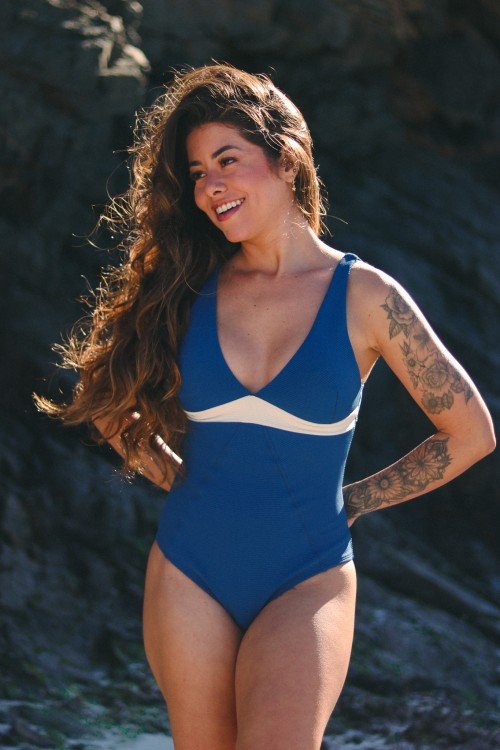 Body Maiô Canelado Com Recorde Diagonal Comfy Azul