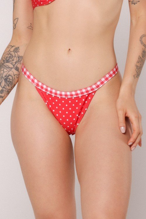 Calcinha Tanga Poá Vermelho