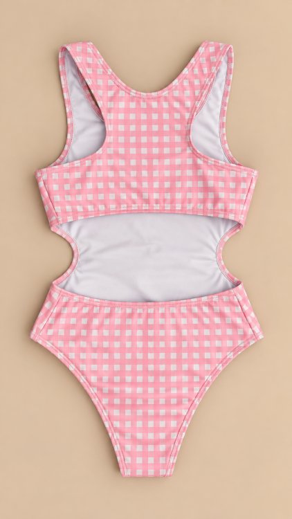 Body Maiô Infantil Engana Mamãe Xadrez Rosa