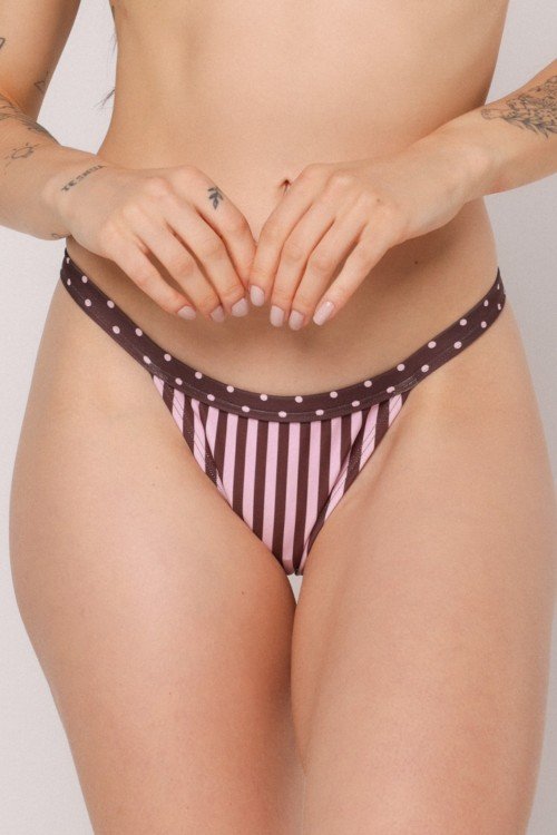 Calcinha Tanga Listrado Marrom