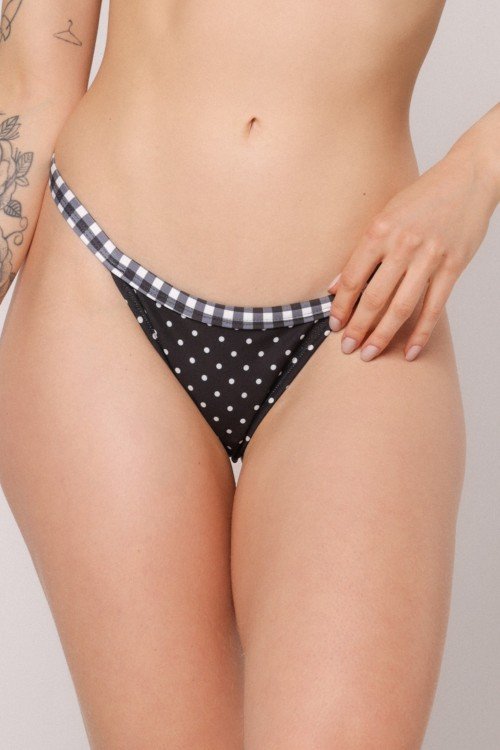 Calcinha Tanga Poá Preto