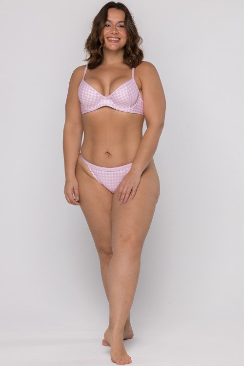 Calcinha Tanga Xadrez Rosa